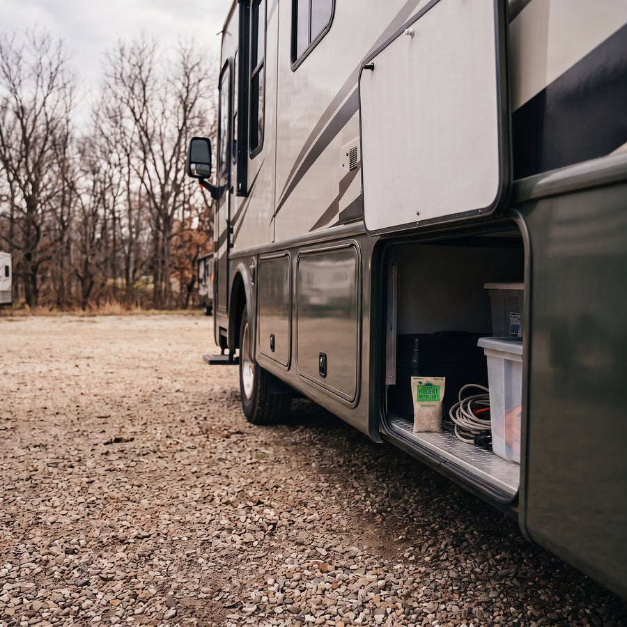 RV in off-season storage, covered or in a dry lot