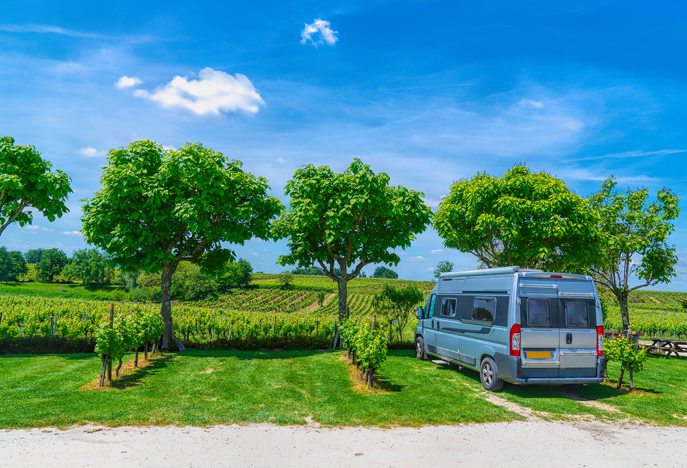 RV parked overnight at a Harvest Hosts farm or winery